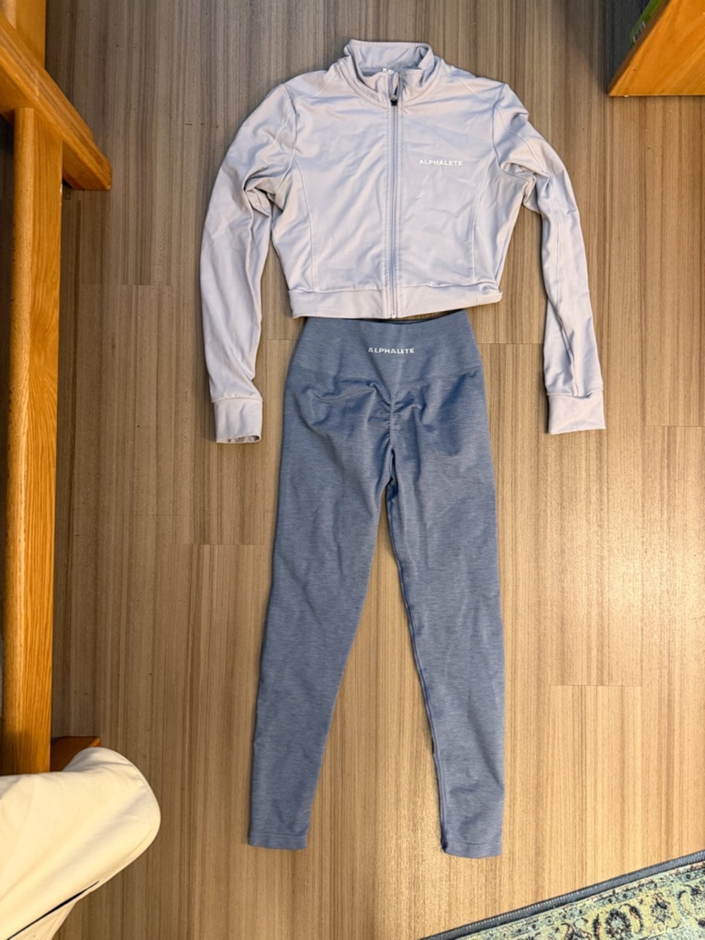 Alphalete Light Gray Zip-Up Jacket and Blue-Gray High-Waist leggings Set